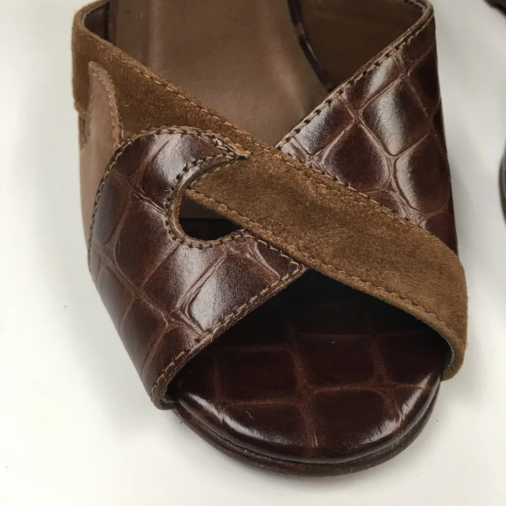 Aldo Croc Embossed Suede Wedge Heels EU 37 Brown Dark Academia Professional